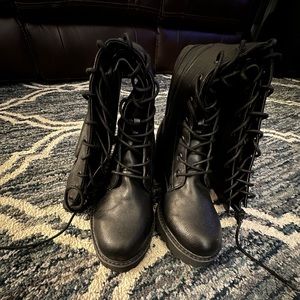 LANE BRYANT LACE UP BLACK KNEE BOOTS-BRAND NEW